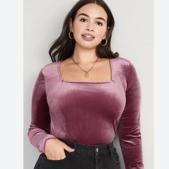New Old Navy Women's Square-Neck Velvet Bodysuit in  Crimson Cranberry XXL - Picture 1 of 11
